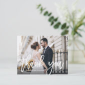 Postale mariage photo en écriture moderne carte de remerci (Debout devant)