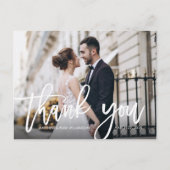 Postale mariage photo en écriture moderne carte de remerci (Devant)