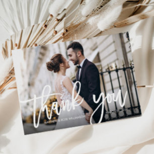 Postale mariage photo en écriture moderne carte de remerci