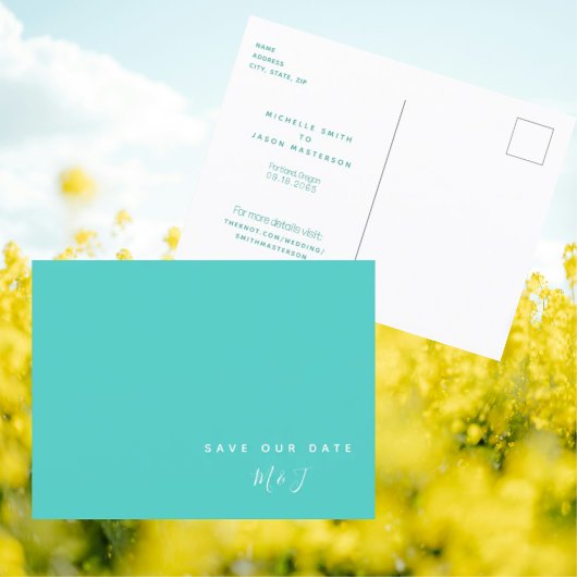 Postale Mariage simple Turquoise Enregistrer la date Carte
