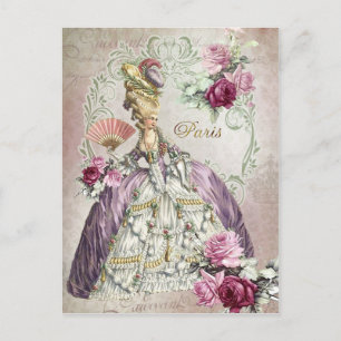 Postale Marie Antoinette, Paris, roses violets, Carte post
