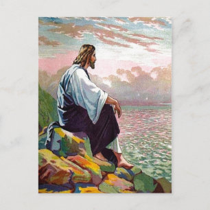 Postale Matthieu 14:22-23 Jésus prie par Lui-même carte po