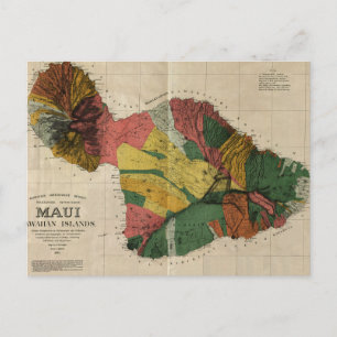 Postale Maui - Carte Vintage de l'Antiquaire Hawaï, 1885