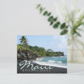 Postale Maui Road to Hana noir sable plage texte carte pos (Debout devant)