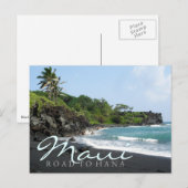 Postale Maui Road to Hana noir sable plage texte carte pos (Devant / Derrière)