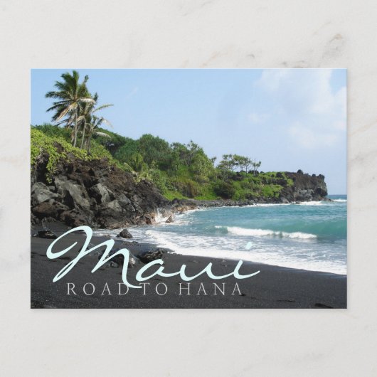 Postale Maui Road to Hana noir sable plage texte carte pos (Devant)