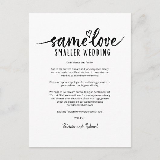 Postale Même amour cœur mignon downsizer carte de mariage (Devant)