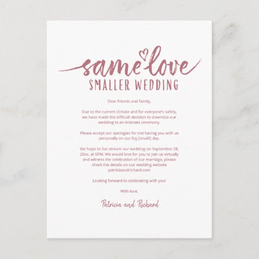 Postale Même amour cœur mignon downsizer carte de mariage (Devant)