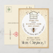Postale Merci Apiaire Noël Carte de vacances Hive Bees (Devant / Derrière)