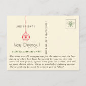 Postale Merci Apiaire Noël Carte de vacances Hive Bees (Dos)