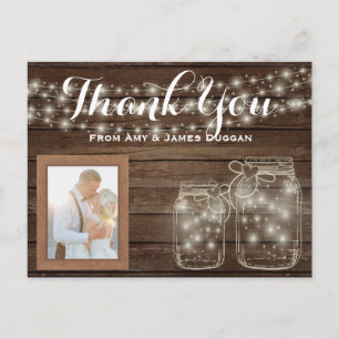 Postale Merci Carte photo Rustique Mariage Mason Jars
