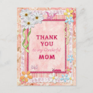 Postale Merci maman, fleurs et papillons carte artisanale