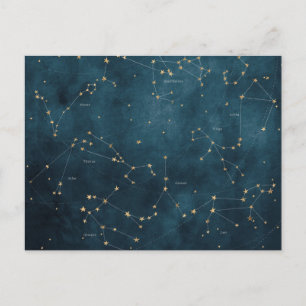 Postale Mercure bleu constellations étoile carte zodiac