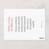 Postale Mère de Dieu, la carte de prière du Lait (Dos)