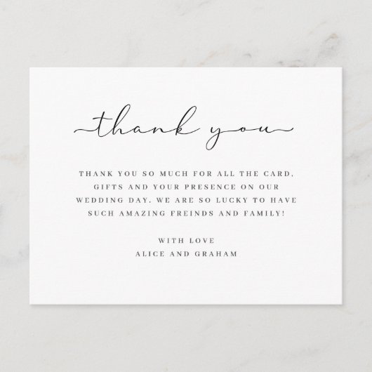 Postale Message carte de remerciements mariage simple (Devant)