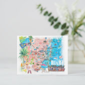 Postale Miami Floride Carte de Voyage illustrée avec les r (Debout devant)