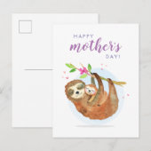 Postale Mignonne Sloth Maman Bébé Bonne carte de fête des (Devant / Derrière)