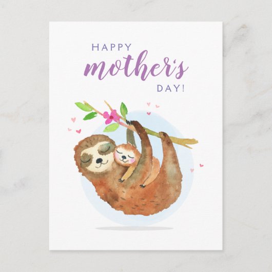 Postale Mignonne Sloth Maman Bébé Bonne carte de fête des (Devant)
