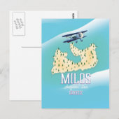 Postale Milos, île grecque Carte de voyage poster art. (Devant / Derrière)