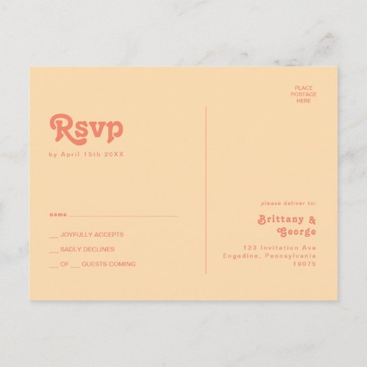 Postale Moderne Rétro | Carte de réponse de mariage Orange (Dos)