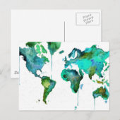 Postale Monde aquarelle de la carte (Devant / Derrière)