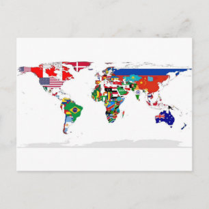 Postale Monde marqué - Carte des drapeaux du monde