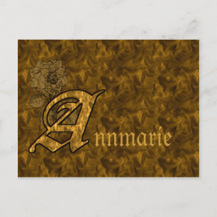 Postale Monogramme Nom Initial A Gold Peony Floral Carte p