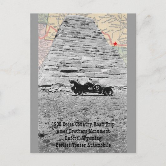 Postale Monument Ames Bros avec carte 1908 road trip (Devant)