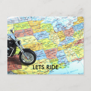 Postale Moto sur la carte des USA, LETS RIDE