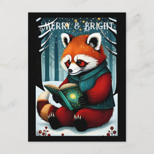 Postale Noël neigeux Rouge Panda livre de lecture Carte po