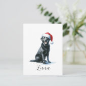 Postale Noir de Noël Chien du Labrador à Santa Hat Carte p (Debout devant)