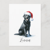Postale Noir de Noël Chien du Labrador à Santa Hat Carte p (Devant)