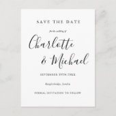 Postale Noir et blanc Script Mariage Enregistrer la carte (Devant)