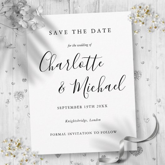 Postale Noir et blanc Script Mariage Enregistrer la carte