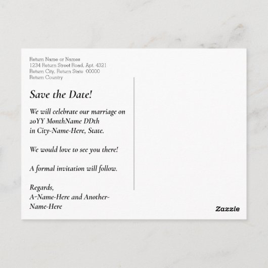 Postale Nostalgique, traditionnel "Save the Date!" Carte p (Dos)