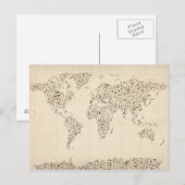 Postale Notes musicales Carte du monde (Devant / Derrière)