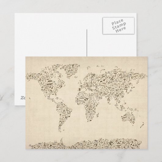 Postale Notes musicales Carte du monde (Devant / Derrière)