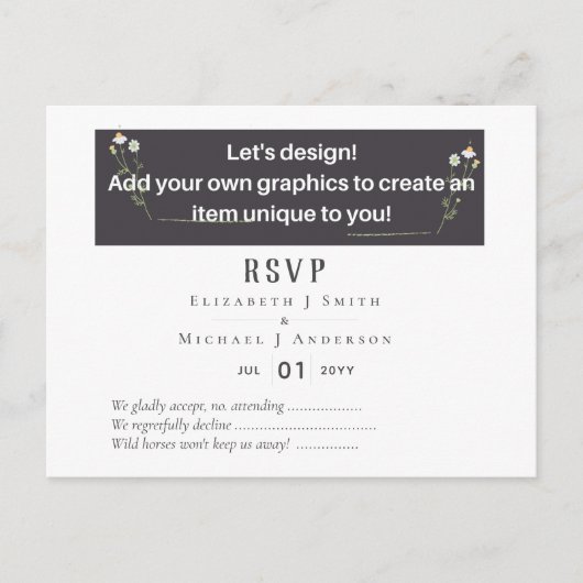 Postale NOUVEAUTÉ ! DESIGN PROPRE MARIAGE RSVP Carte posta (Devant)
