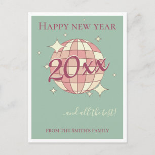 Postale Nouvelle année 2026 pastel turquoise rétro carte d