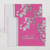 Postale Numéro de tableau Carte Mariage - Fuschia & Silver (Devant / Derrière)
