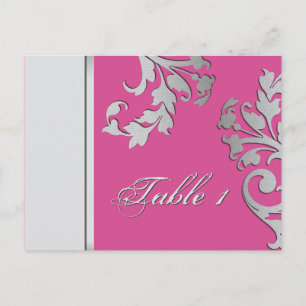 Postale Numéro de tableau Carte Mariage - Fuschia & Silver