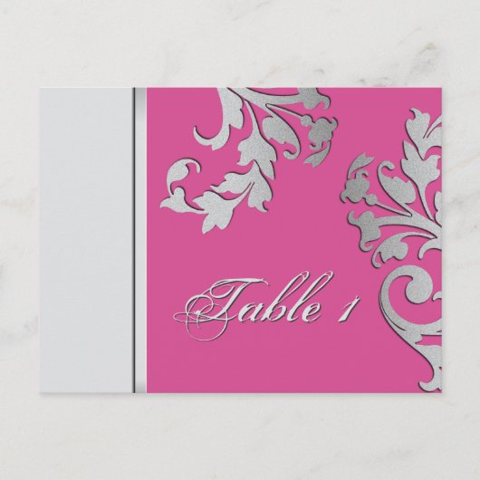 Postale Numéro de tableau Carte Mariage - Fuschia & Silver (Devant)