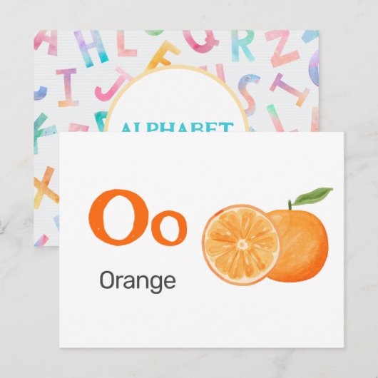 Postale O est pour Orange - Carte Flash Alphabet (Devant / Derrière)