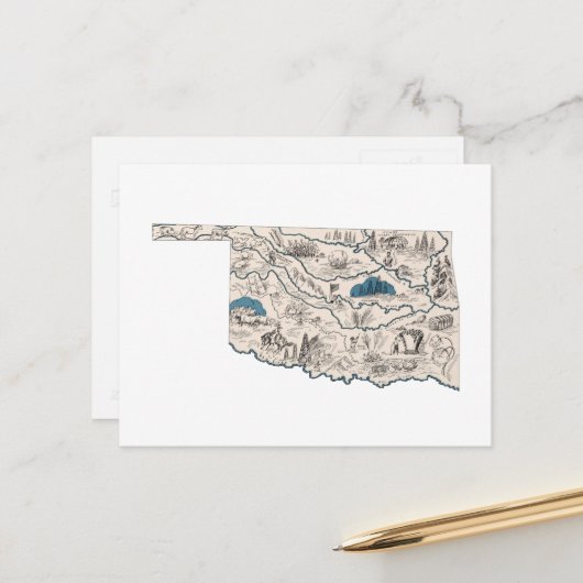 Postale Oklahoma Carte d'image Vintage Antique State Chart (Devant/Arrière en situation)