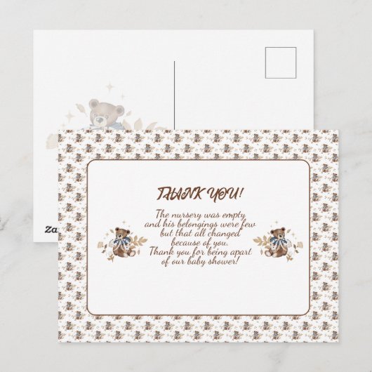 Postale Ours en peluche marron C'est un garçon ! Carte de (Devant / Derrière)