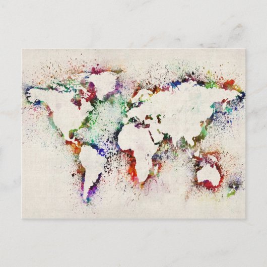 Postale Paint Splashes Texte Carte du monde (Devant)