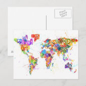 Postale Paint Splashes Texte Carte du monde (Devant / Derrière)