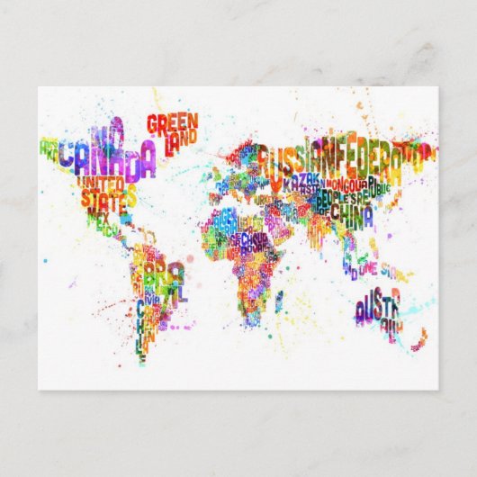 Postale Paint Splashes Texte Carte du monde (Devant)