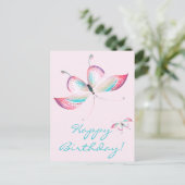 Postale Papillons Boho | Carte de vœux élégante rose pour (Debout devant)