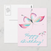 Postale Papillons Boho | Carte de vœux élégante rose pour (Devant / Derrière)